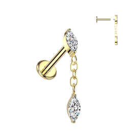 Piercing hélix oreille en titane doré avec pendentif marquise