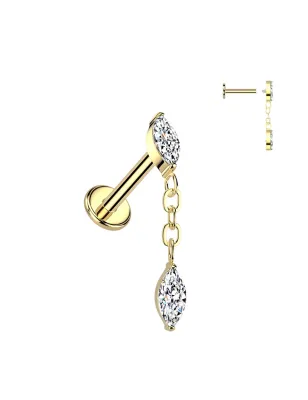 Piercing hélix oreille en titane doré avec pendentif marquise