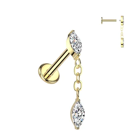 Piercing hélix oreille en titane doré avec pendentif marquise