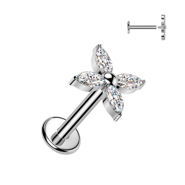 Piercing cartilage oreille en titane avec fleur marquise