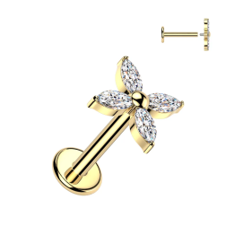 Piercing cartilage oreille en titane doré avec fleur marquise