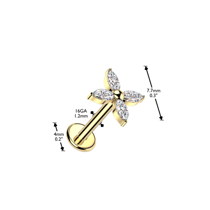 Piercing cartilage oreille en titane doré avec fleur marquise