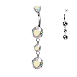 Piercing nombril en titane pendentif deux zircons aurore boréale