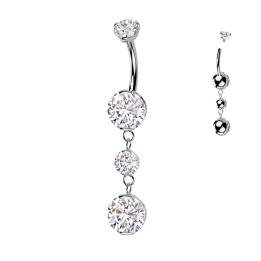 Piercing nombril en titane pendentif deux zircons blancs
