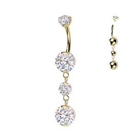 Piercing nombril en titane doré pendentif deux zircons blancs