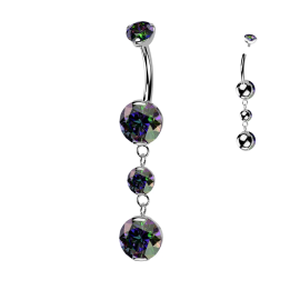 Piercing nombril en titane pendentif deux zircons effet vitrail