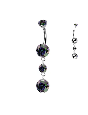 Piercing nombril en titane pendentif deux zircons effet vitrail