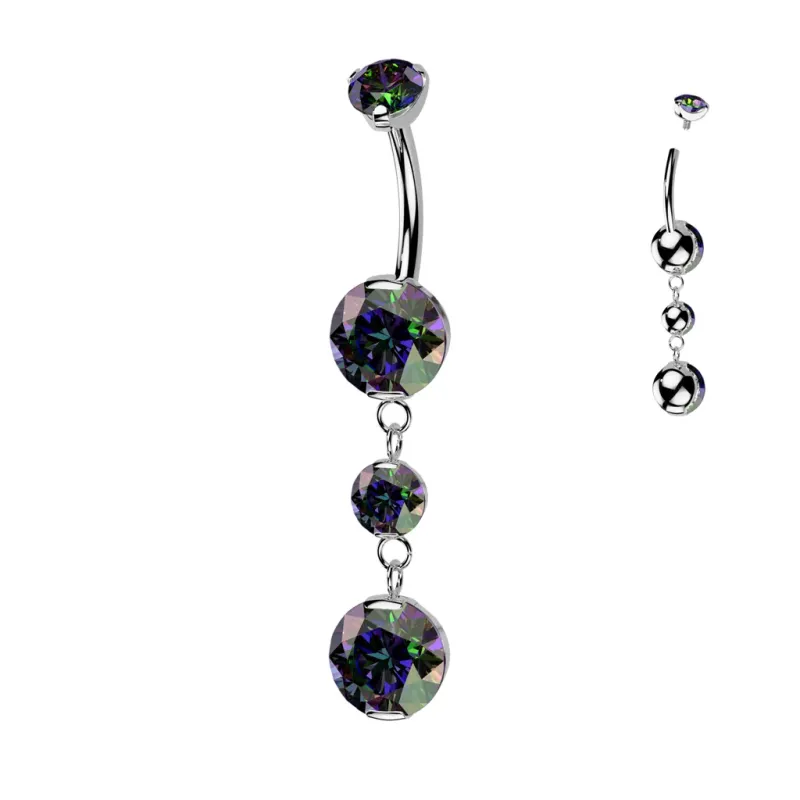 Piercing nombril en titane pendentif deux zircons effet vitrail Piercing nombril en titane pendentif deux zircons effet vitrail
