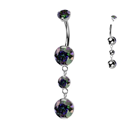 Piercing nombril en titane pendentif deux zircons effet vitrail