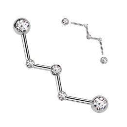 Piercing industriel en acier chirurgical Zig Zag avec cristaux