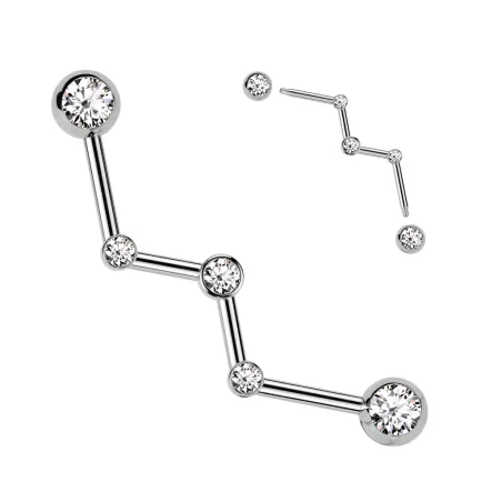 Piercing industriel en acier chirurgical Zig Zag avec cristaux