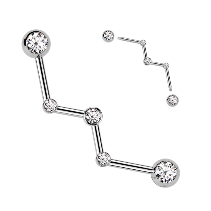 Piercing industriel en acier chirurgical Zig Zag avec cristaux