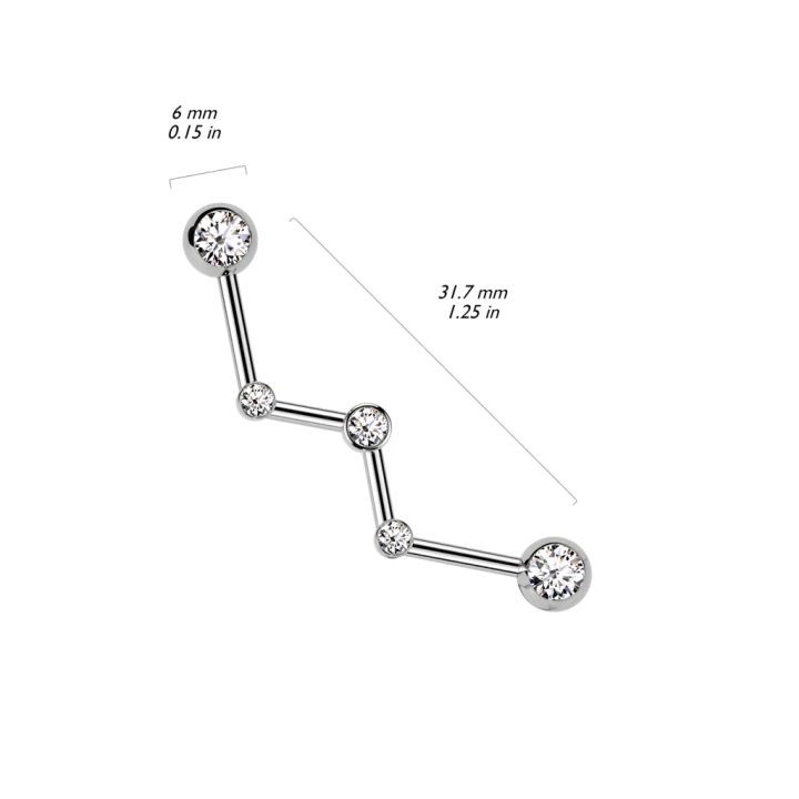 Piercing industriel en acier chirurgical Zig Zag avec cristaux
