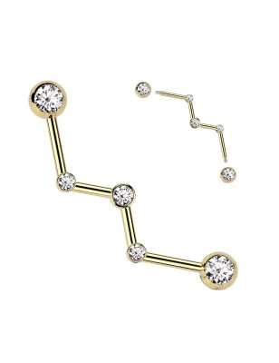 Piercing industriel en acier chirurgical doré Zig Zag avec cristaux