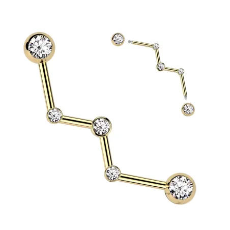 Piercing industriel en acier chirurgical doré Zig Zag avec cristaux