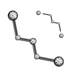 Piercing industriel en acier chirurgical noir Zig Zag avec cristaux