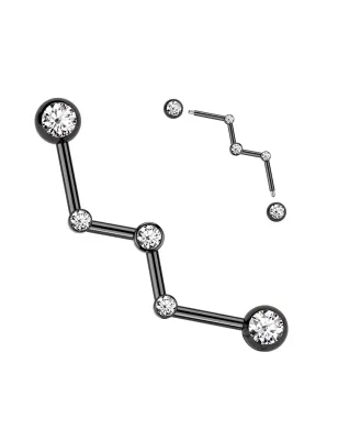 Piercing industriel en acier chirurgical noir Zig Zag avec cristaux