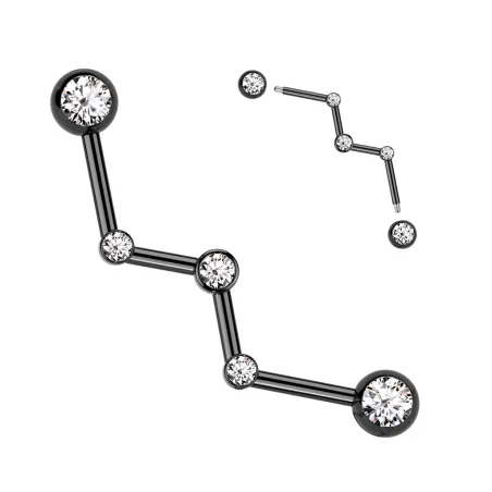 Piercing industriel en acier chirurgical noir Zig Zag avec cristaux