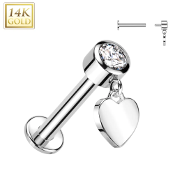 Piercing oreille en or blanc 14 carats pendentif coeur