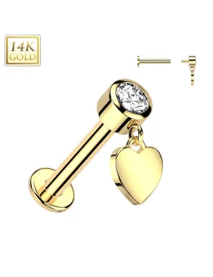 Piercing oreille en or jaune  14 carats pendentif coeur