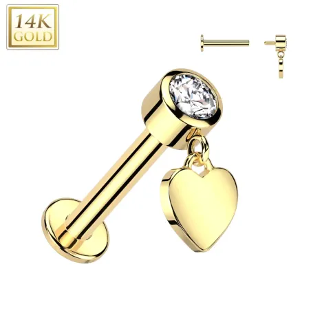 Piercing oreille en or jaune  14 carats pendentif coeur
