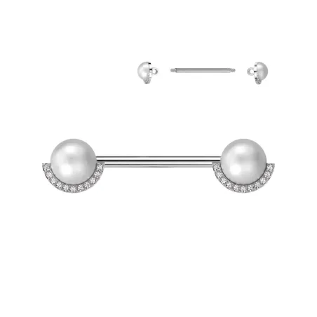 Piercing téton en acier chirurgical avec perles entourées de strass