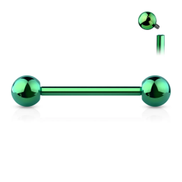 Piercing barbell à vissage interne en titane vert (langue, téton)