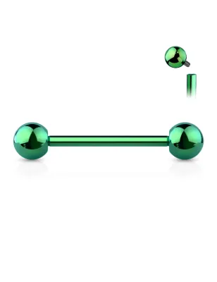 Piercing barbell à vissage interne en titane vert (langue, téton)