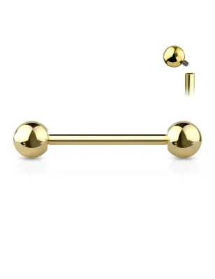 Piercing barbell à vissage interne en titane doré (langue, téton, industriel)