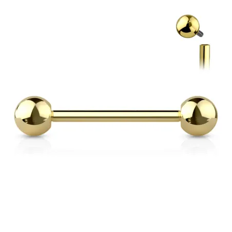 Piercing barbell à vissage interne en titane doré (langue, téton, industriel)