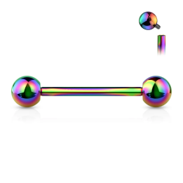 Piercing barbell à vissage interne en titane multicolore (langue, téton, industriel)