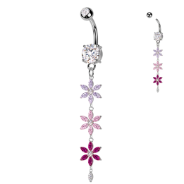 Piercing nombril pendentif triple fleurs multicolores