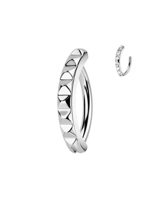 Piercing nombril en acier anneau clicker motif pyramides