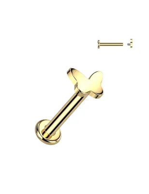 Piercing oreille hélix en titane doré avec embout papillon