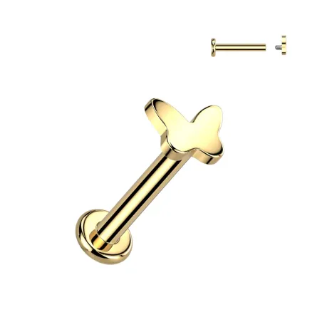 Piercing oreille hélix en titane doré avec embout papillon