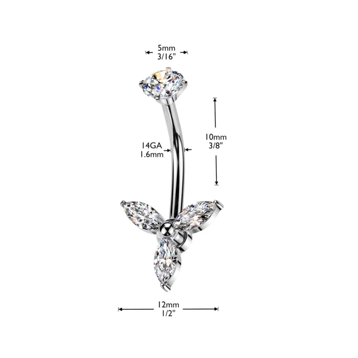 Piercing nombril trois zircons marquise trinité