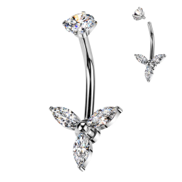 Piercing nombril trois zircons marquise trinité