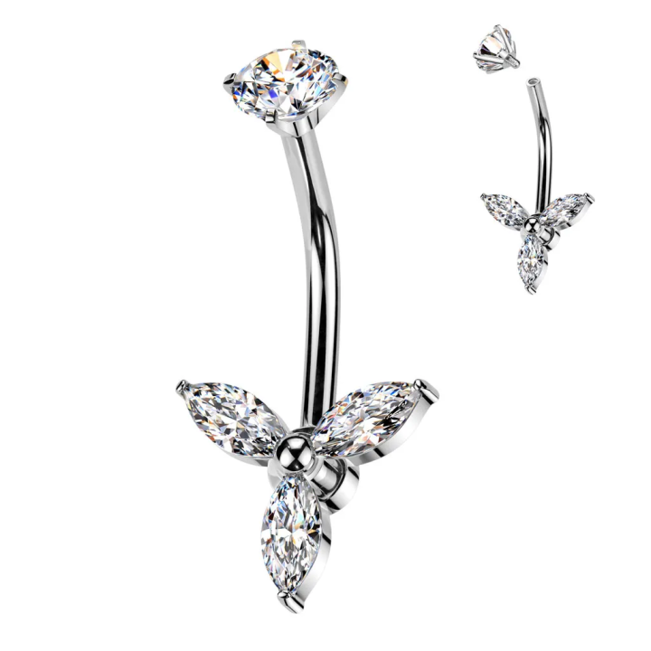 Piercing nombril trois zircons marquise trinité