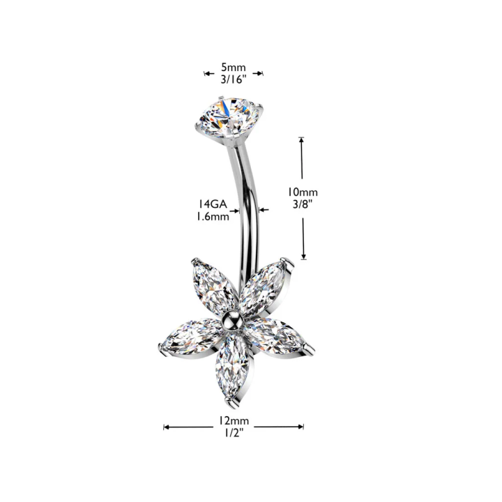 Piercing nombril zirconium marquise fleur