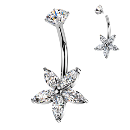 Piercing nombril zirconium marquise fleur
