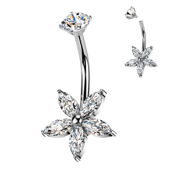 Piercing nombril zirconium marquise fleur