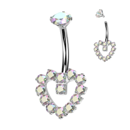 Piercing nombril en titane coeur contour aurore boréale