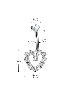 Piercing nombril en titane coeur contour zircons blancs