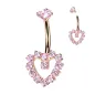 Piercing nombril en titane rosé coeur contour zircons roses