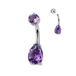 Piercing nombril en titane larme améthyste