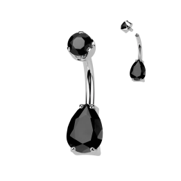 Piercing nombril en titane larme agate noire