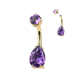 Piercing nombril en titane doré larme améthyste