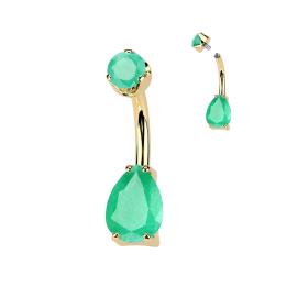 Piercing nombril en titane doré larme onyx verte