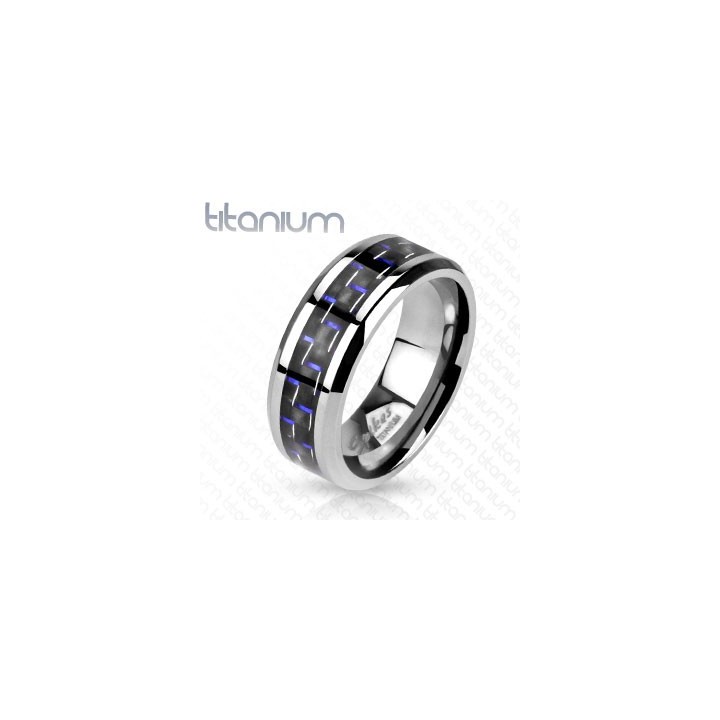 Bague titane fibre de carbone bleu