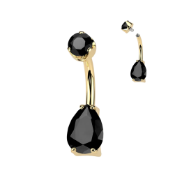 Piercing nombril en titane doré larme agate noire